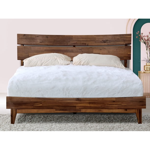 Acacia Aurora Bed Frame with Headboard Solid Wood Platform Bed, Queen ...