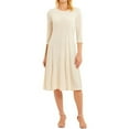 thumbnail image 4 of Uhndy Women's Dress 3/4 Sleeve Round Neck Swing Midi Dress Casual Loose T-Shirt Dress Beige M, 4 of 6