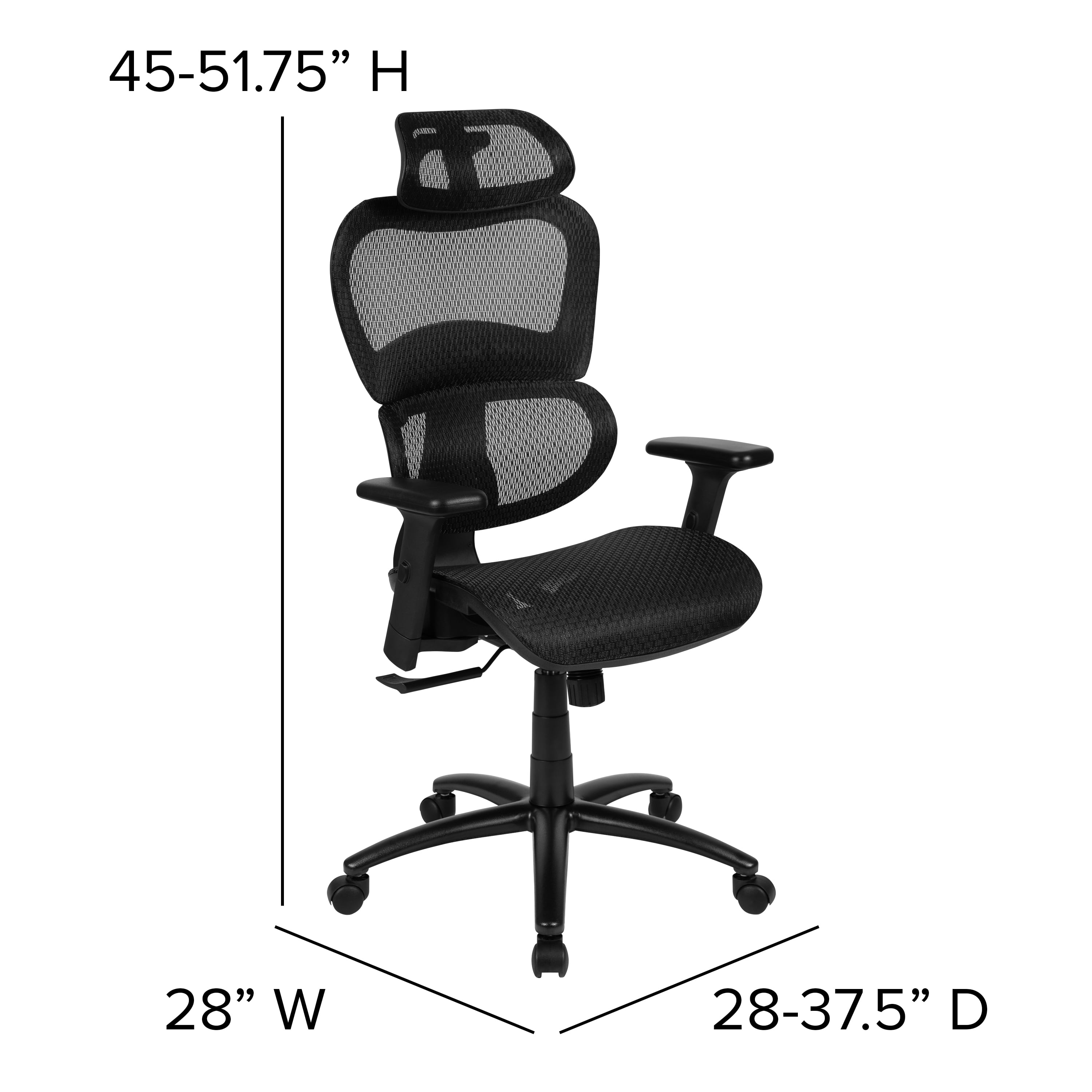 Flash Furniture Ergonomic Mesh Office Chair with 2-to-1 Synchro-Tilt, Adjustable Headrest, Lumbar Support, and Adjustable Pivot Arms in Black