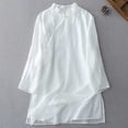 thumbnail image 2 of YFELWZ Womens Plus Size Double Layered Literary Retro Placket Pan Button Linen Three Quarter Sleeve Solid Color Midi Top White XL, 2 of 6