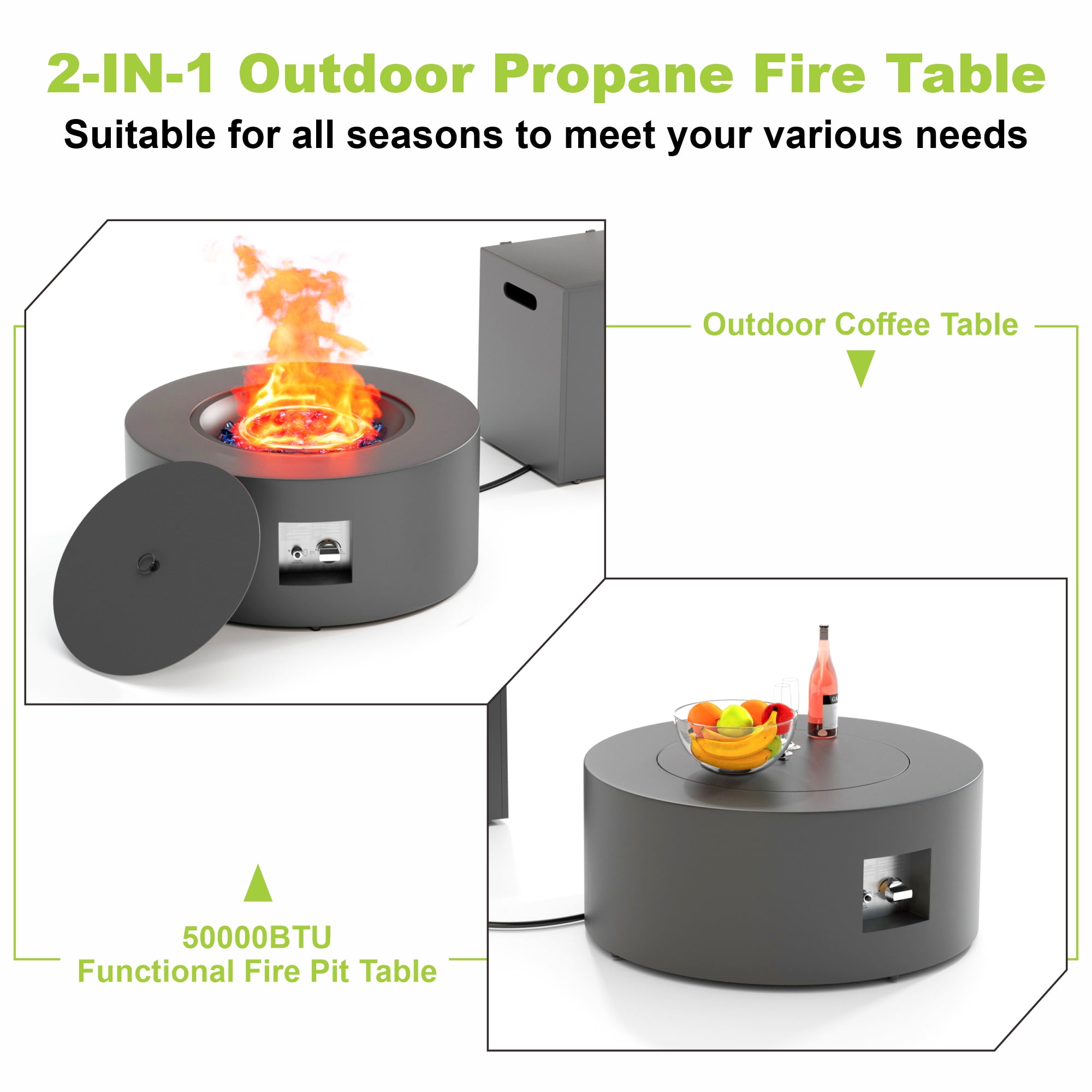 50000 BTU Propane Fire Pit for Outdoor, 30 in. Gas Fire Pit Table Round Firepits for Outside Backyard, Patio