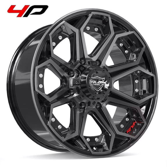 4PLAY Wheels 4P80 20 Inch Rims Fit 8x180 20x9 Gloss Black Brushed with Tinted Clear (Set of 4)