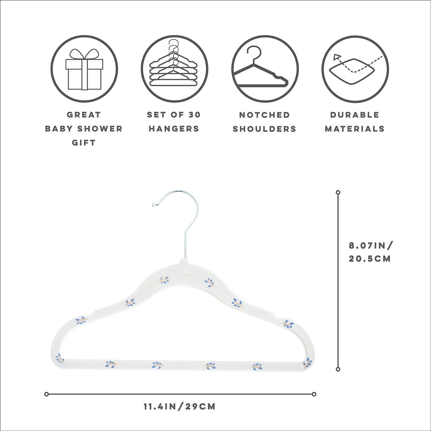 3 Sprouts Baby Velvet, Non-Slip Clothes Hangers - Pack of 30 - Blueberry & Cream