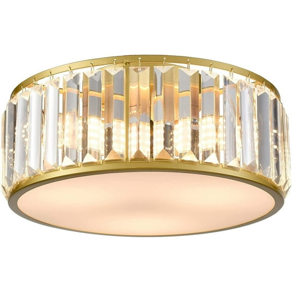 Modern Crystal Flush Mount Gold 3-Light Ceiling Light Fixture