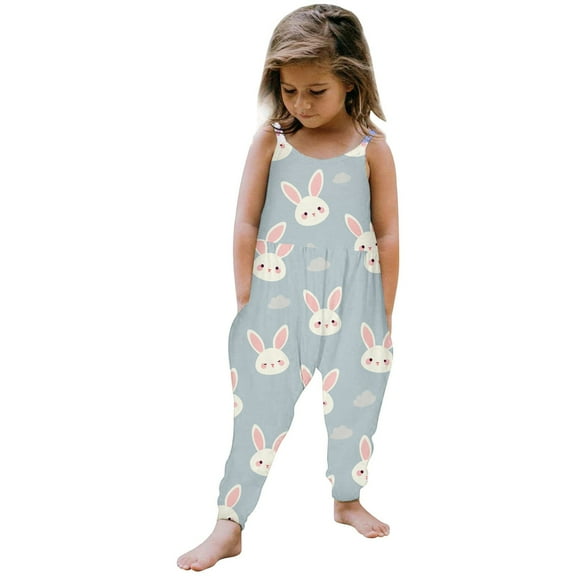Toimothcn Toddler Girls Dress Sleeveless Happy Easter Cartoon Bunny Carrot Printed Romper Jumpsuit Soft Breathable Loose Homewear Overalls Cool Girl'S Dailywear