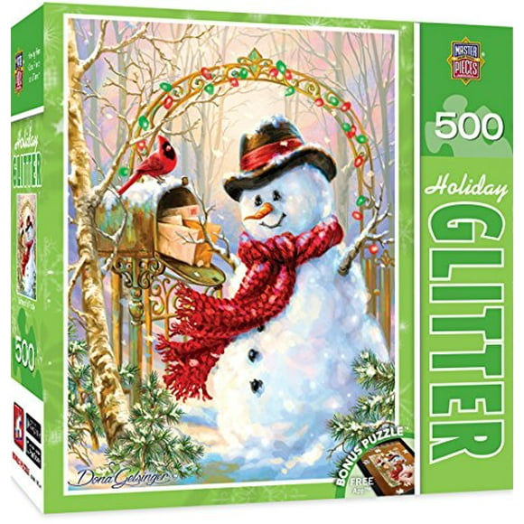 MasterPieces Holiday Glitter Jigsaw Puzzle, Letters to Frosty, Featuring Art by Donna Gelsinger, 500 Pieces
