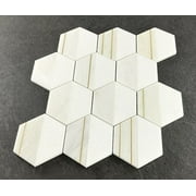 4 Hexagon Mix Marble And Metal Mosaic Tile - Case (8 Sheets)