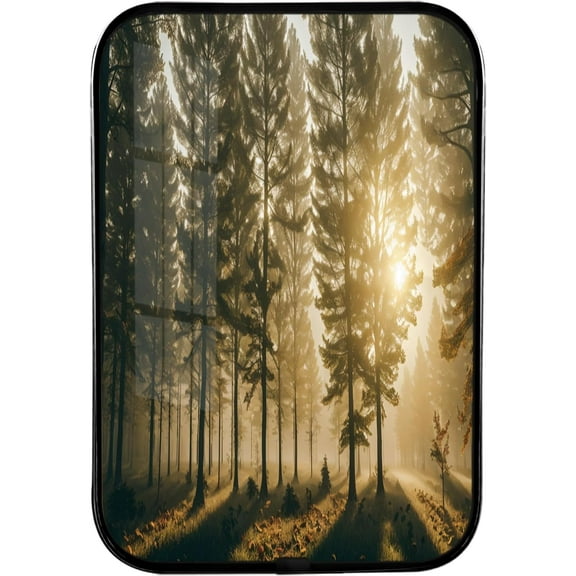 12x8 Inches Framed Morning Sunrise Picture Prints of Nice Sunshine Peeking Through Forest Wall Art Decor with Black Frame for Bedroom,Crystal Porcelain Painting Wall Decor
