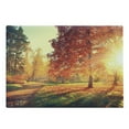 thumbnail image 1 of Fall Cutting Board, Vibrant Misty Day in Forest Sun Rays Trees Foliage Fallen Leaves Calm View, Decorative Tempered Glass Cutting and Serving Board, Large Size, Orange Yellow Green, by Ambesonne, 1 of 1