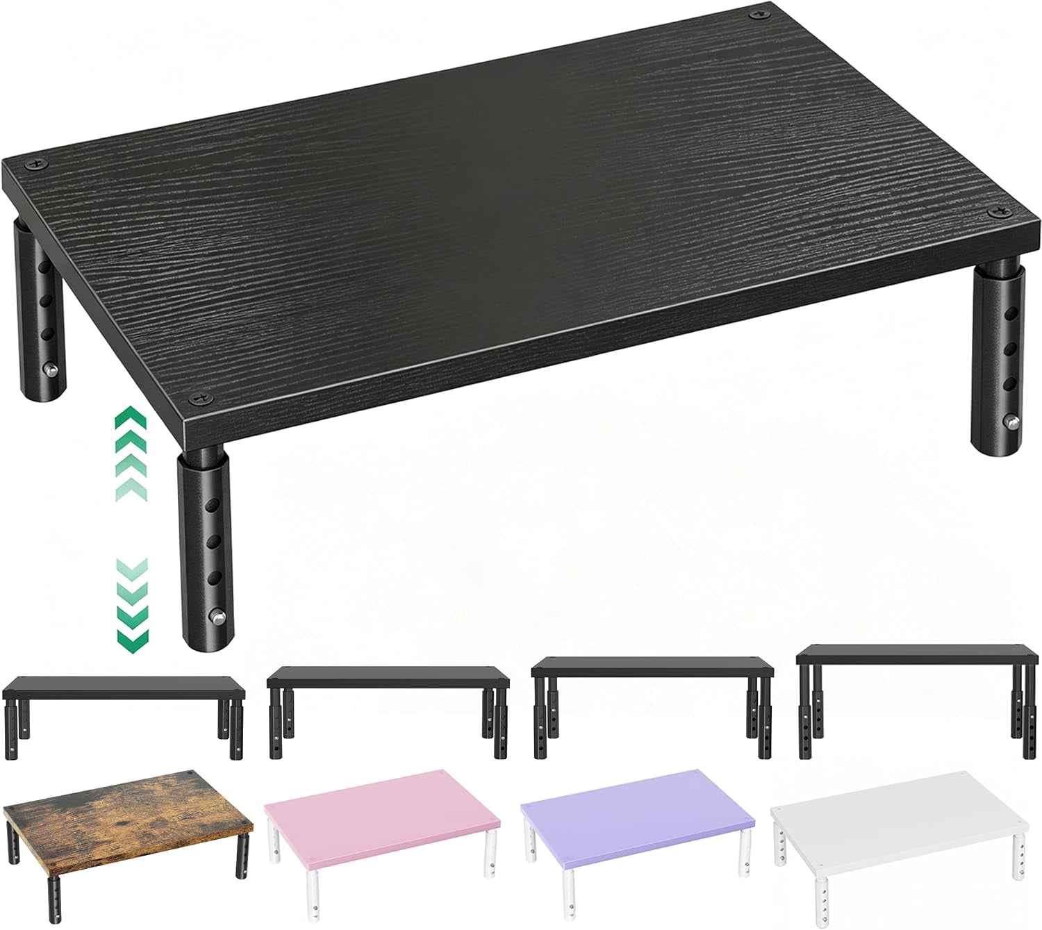 Monitor Stand Riser for Desk, Adjustable Computer & Laptop Stand, Desk Organizer for Monitor, Laptop, PC, Printer, Office Desk Accessories for Home & Office, White Wood