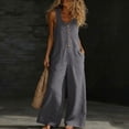 thumbnail image 2 of Purcolt Summer Jumpsuits for Women Button Down Sleeveless Casual Jumpers Loose Wide Legs Rompers Overalls with Pockets, 2 of 9