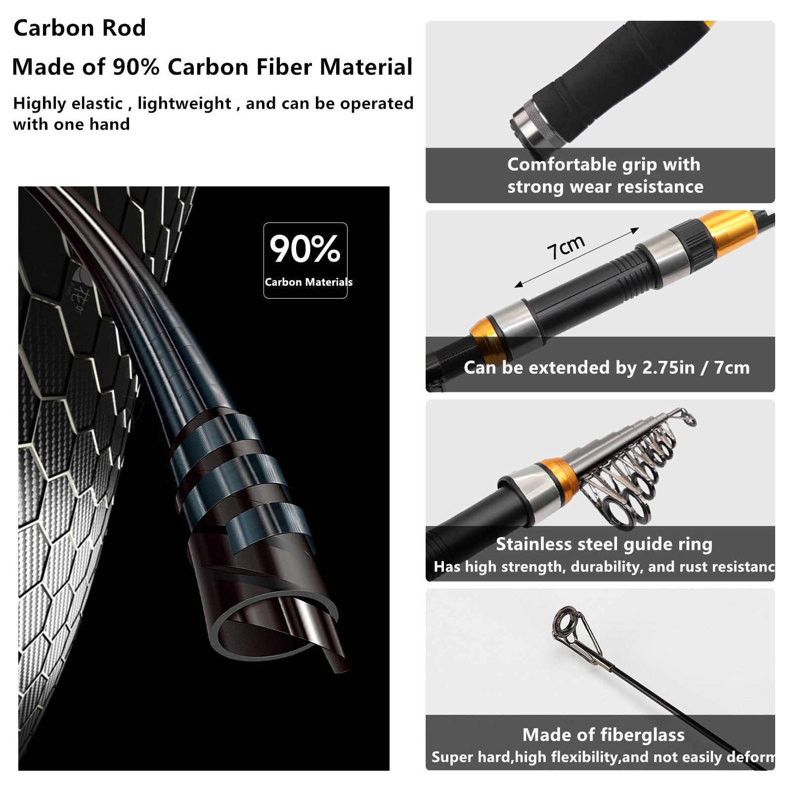 SAN LIKE Fishing Rod and Reel Combos, Carbon Fiber Telescopic Fishing Pole Combo Set Quick Set Spinning Reel with Lures Accessories Travel Kit and Carrier Bag for Saltwater Freshwater 7.8FT