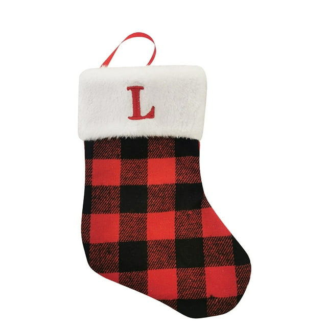 Calcetines Navideños Colgante Para Bolsa Navideña Calcetines Pequeños Con Letras En Cuadrícula Roja Y Negra Artículos Navideños