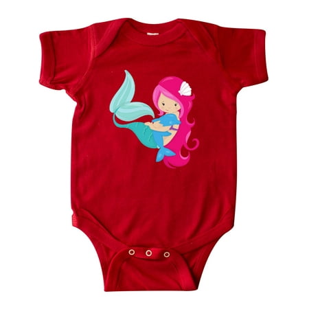 

Inktastic Mermaid And Dolphin Mermaid With Pink Hair Gift Baby Girl Bodysuit