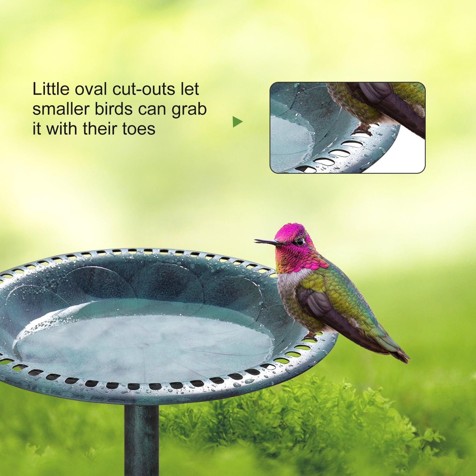 VINGLI Bird Bath with Solar Fountain 28 Inch Antique Green Resin Pedestal Birdbaths Vintage Garden Decor