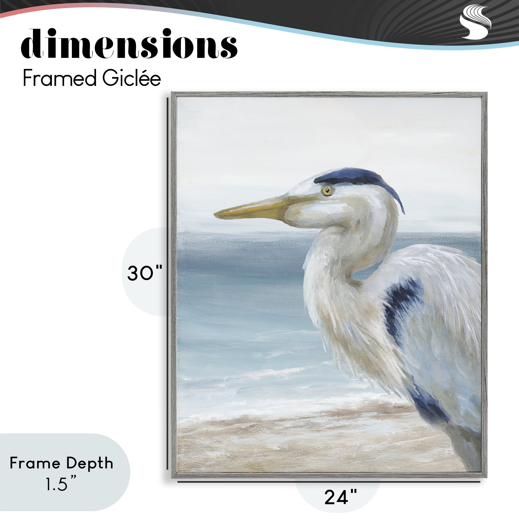 Stupell Industries Left Gazing Heron Gray Framed Giclee Art, design by Nan