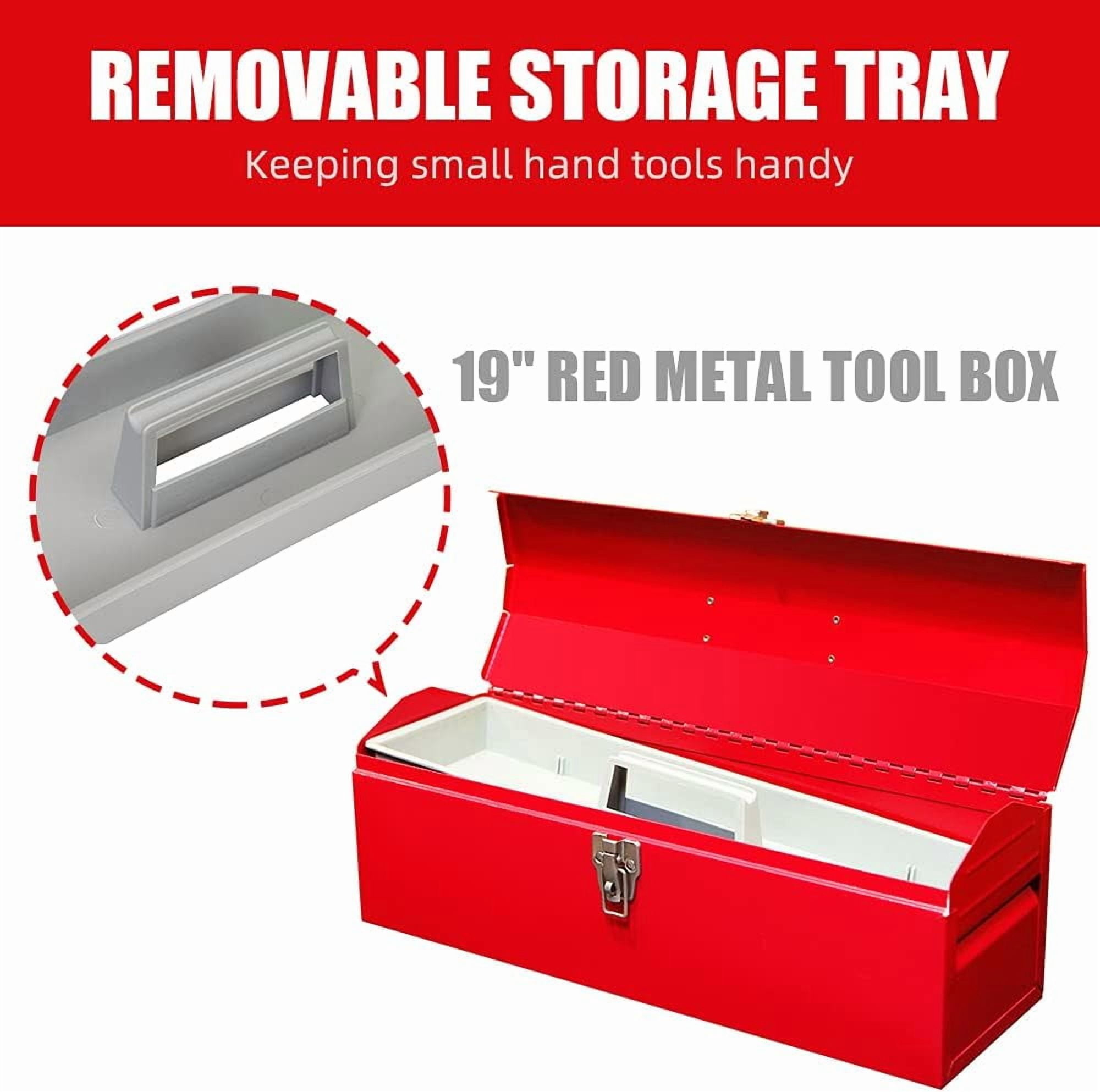 HPDMC Metal Tool Box Set of 2 - 19" Heavy Duty Steel Toolbox with Metal Latch - Portable Hip Roof Style Mechanic Tool Boxes for Car, Truck, Tractor & Home - Red