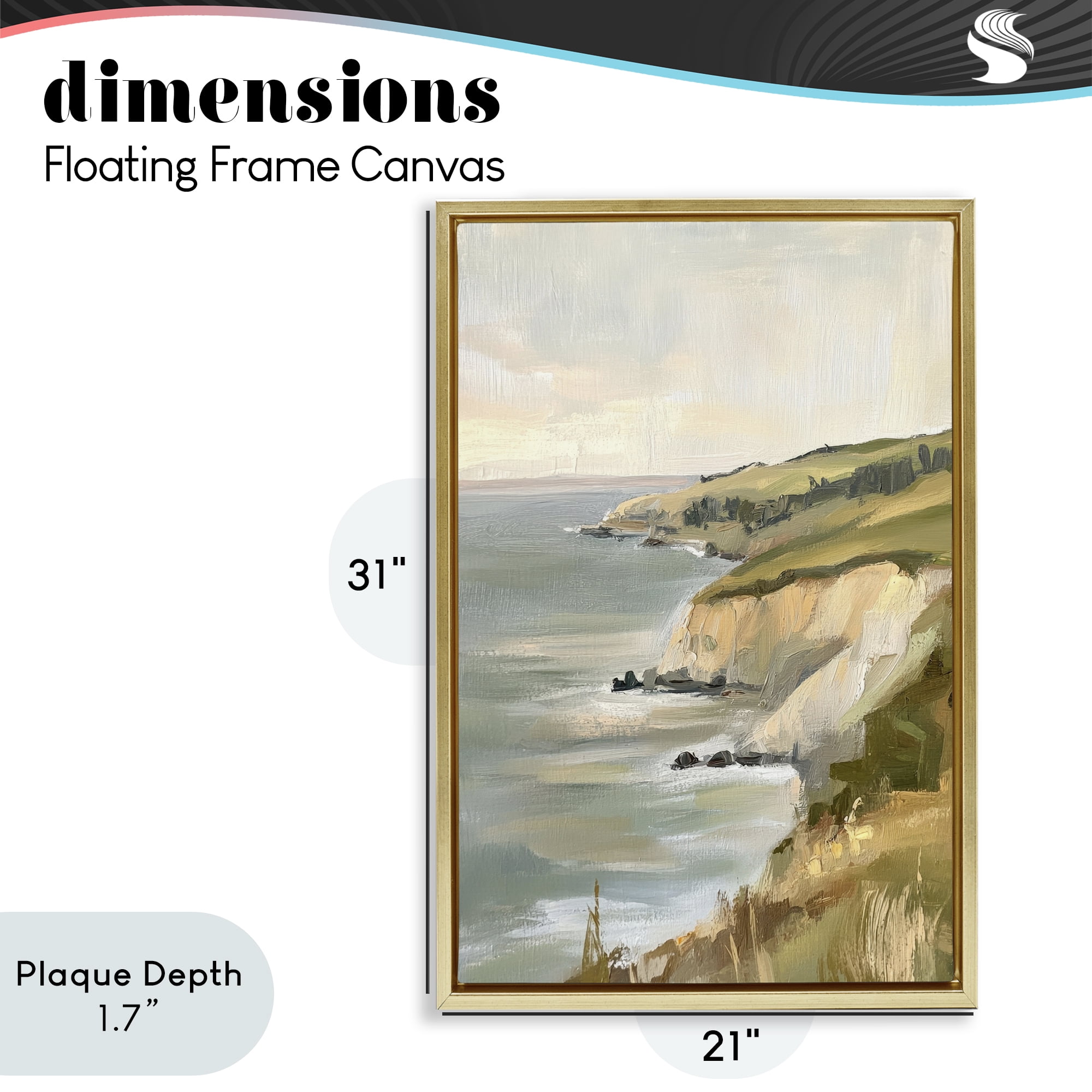Stupell Industries Cliffs Off The Sea Gold Framed Floater Canvas Wall Art, design by Petal Prints Design