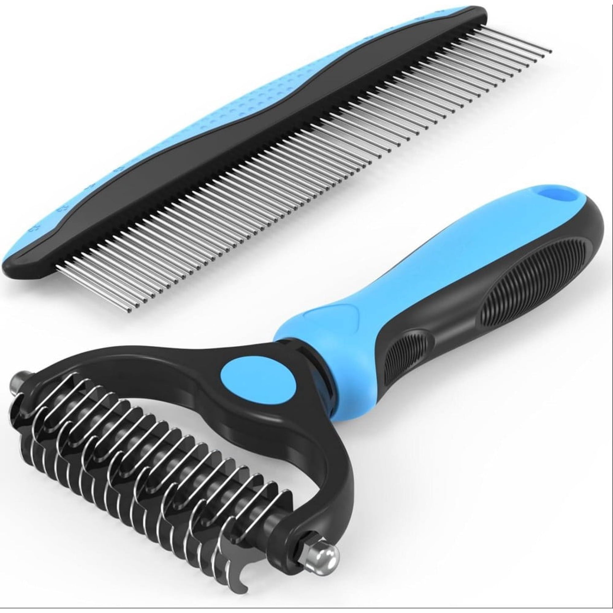 Pet Grooming Combo，2 Sided Deshedding Undercoat Rake + Metal Detangling Comb，Dematter Tool for Matted Long Fur，For Cats Dogs Double Coat Pets，Reduce Loose Hair Shedding