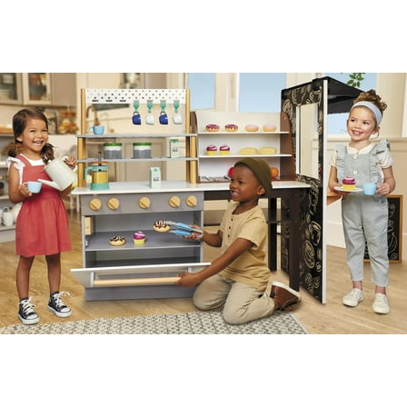 Little Tikes Real Wood Cafe & Bakery 20-Piece Wooden Pretend Play Kitchen Toys Playset, Realistic Lights & Sounds, Dual-Sided Play, Multi-Color, Kids Girls Boys Ages 3 4 5 