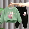 thumbnail image 2 of Jinhomg Toddler Kids Cute Outfit 2 Piece Funny Rabbit Graphic Sweatsuit Boys Girl Comfy Long Sleeve Crewneck Sweatshirt with Cinch Bottom Sweatpants Green 9 Years, 2 of 4