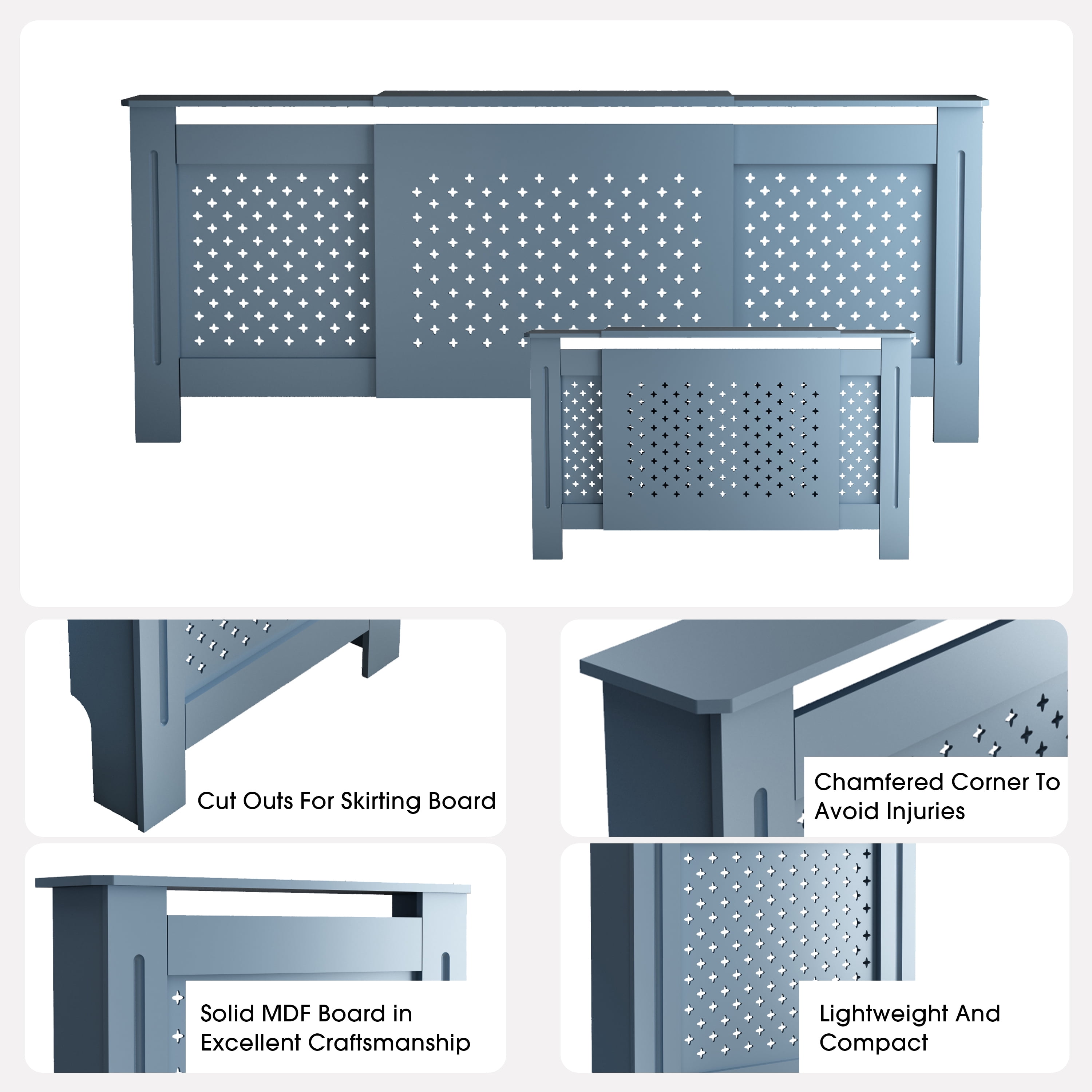 MDF Radiator Cover, Adjustable Width 54.75-80 in, Light Gray, 32.8 in High