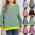 thumbnail image 4 of XXWXYD Girls Striped Crewneck Sweatshirt - Loose Fit Long Sleeve Pullover for Cool Weather, Soft Fleece-Lined Top with Ribbed Cuffs, 4 of 4