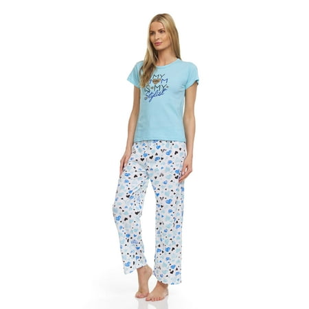 

Lati Fashion Women Pants Pajamas set 100% Cotton Short Sleeve Female Pajamas Set Blue Size xx-Large