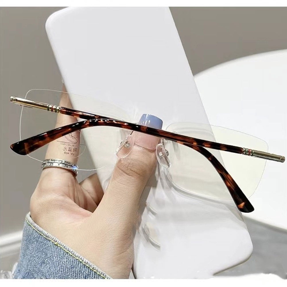 4 Pairs of Women Tortoiseshell Rimless Rectangular Reading Glasses 1.00, Men Frameless Metal Blue Light Blocking Readers +1.00 Strength