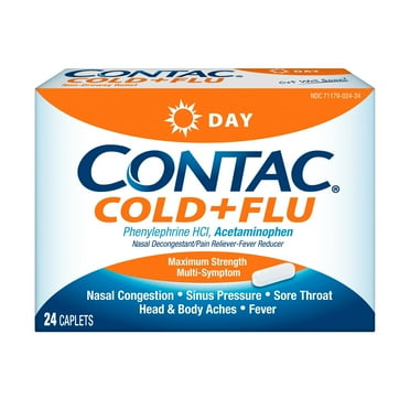 Contac Cold & Flu, Non-Drowsy, Multi-Symptom Daytime Relief, 24 Caplets