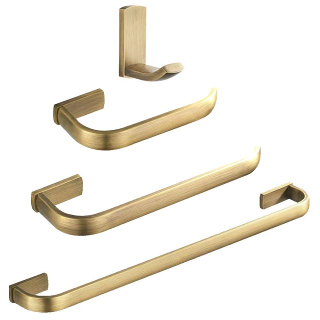 WINCASE Accesorios de baño de latón Soporte para toallas de baño Juego de barra de toalla antigua Soporte para papel higiénico Gancho para bata Latón cepillado Montado en la pared