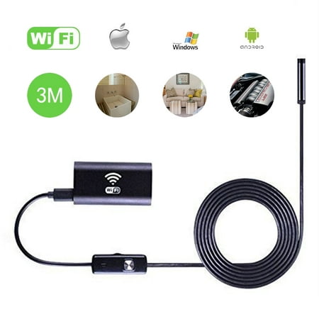 Scope Camera, Wireless Endoscope android with 8mm Borescope 2.0 Megapixels CMOS HD Wifi USB Inspection Camera, with 8 Adjustable Led Light and IP67 Waterproof, 9.8FT/3M