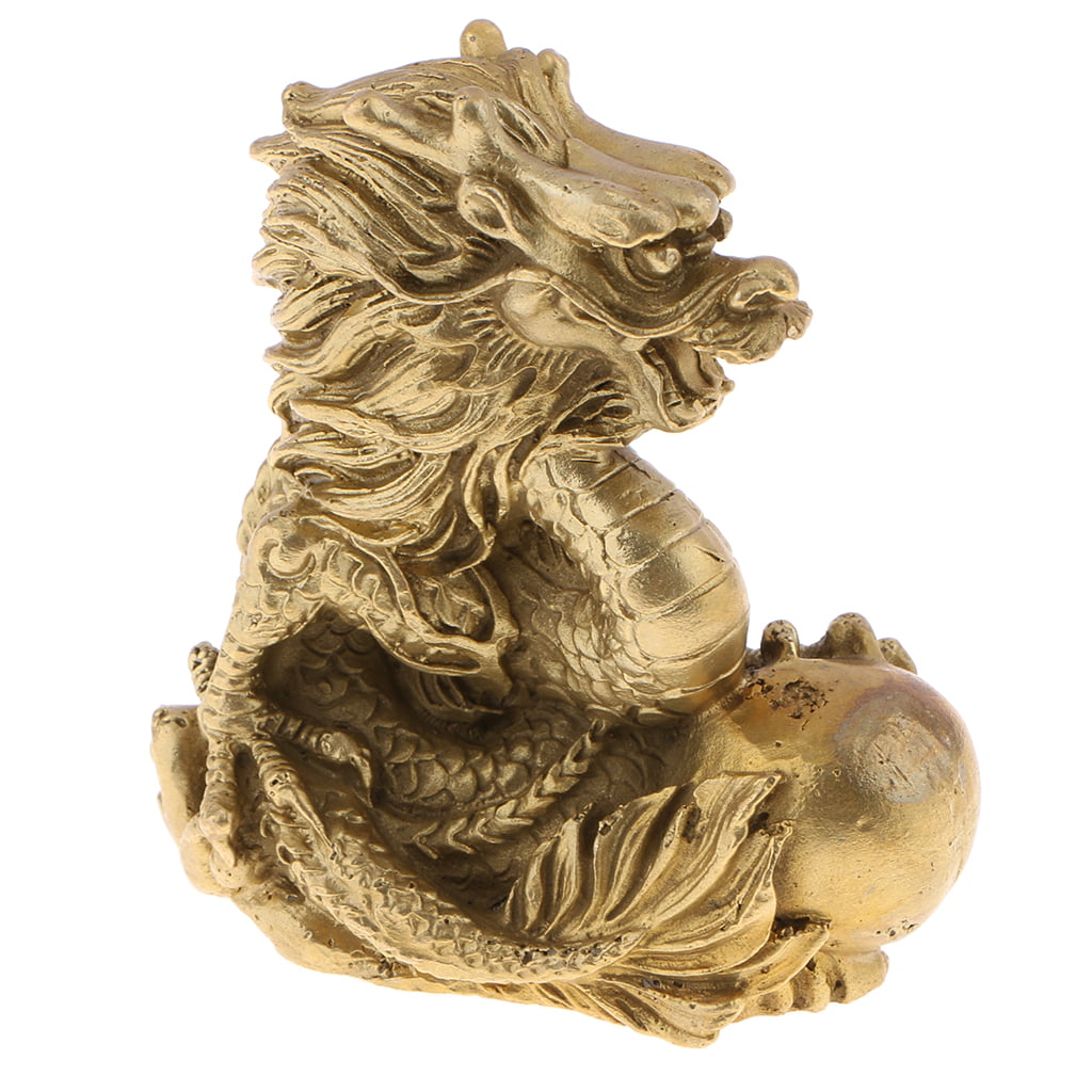 Chinese Lucky Feng Shui Dragon Brass Hand-carved Statue 