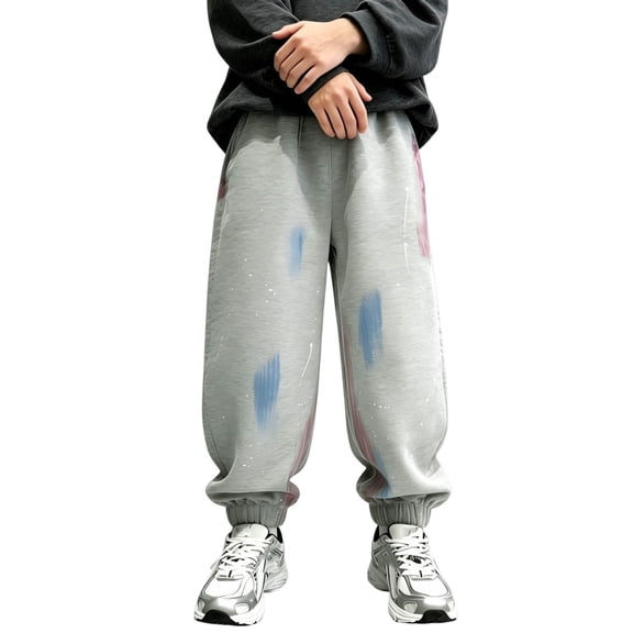 IFNWSV Boys Sweatpants Solid Color Elastic Waist Drawstring Side Pocket Casual Athletic Pants Spring Fall Long Pants Gray 5-6 Years