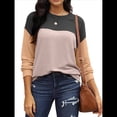 thumbnail image 2 of Moda para Mujer 2025, Camisetas Holgadas Informales de Punto con Cuello Redondo y Larga con Bloques de Color Negro M, 2 of 7