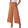 thumbnail image 2 of Pantalones Anchos Cómodos de Verano para Mujer, Color Marrón, Talla L, 2 of 5