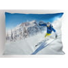 Winter Pillow Sham Skier Skiing Downhill in High Mountains Extreme Winter Sports Hobby Activity, Decorative Standard Queen Size Printed Pillowcase, 30 X 20 Inches, Blue White Yellow, by Ambesonne