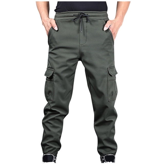 Dagugfen Plus Size Mens Cargo Pants Drawstring Elastic Waist Fitted Comfy Outdoor Sports Pants Solid Color