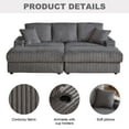 thumbnail image 4 of BUIORD 84" Oversized 3-Seater Chaise Lounge Indoor - Corduroy Upholstered Lounge Chair with Cup Holder and Storage - Deep Seat Chaise Lounge for Living Room - Gray, 4 of 9