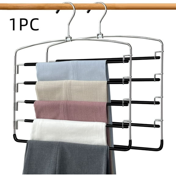 Pants Hangers 1 Pcs, Swing Arm Trousers Hanger, Space Saving Pants Rack, 5 Layers Jeans Hangers with Non-Slip, Happon Multiple Pants Hanger Closet Organizer for Trousers Scarves Ties