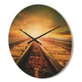 thumbnail image 3 of Designart 'Junction of Railways Track At Sunset' Modern Wood Wall Clock, 3 of 5
