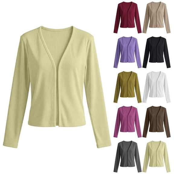 WHEANG Cardigans for Women Summer Ribbed Open Front Cardigan Thin Knit Sweater Casual Long Sleeve Soft Drape Layering Outwear Versatile Basic Ribbed Cardigan Yellow Size 2XL 2026 Sales Under $7