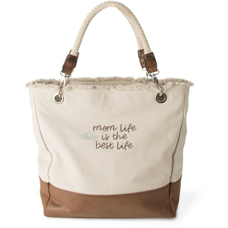 Pavilion- Mom Life is the Best Life Tan Extra Large Canvas Tote Diaper Bag Large Work Bag ...