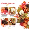 thumbnail image 2 of Tookss Thanksgiving Fall Wreath for Front Door, 20 Inch Autumn Wreath Decoration with Pumpkin, Maple Leaves and Pine Cone for Indoor Outdoor Wall Window Home Decor, 2 of 8