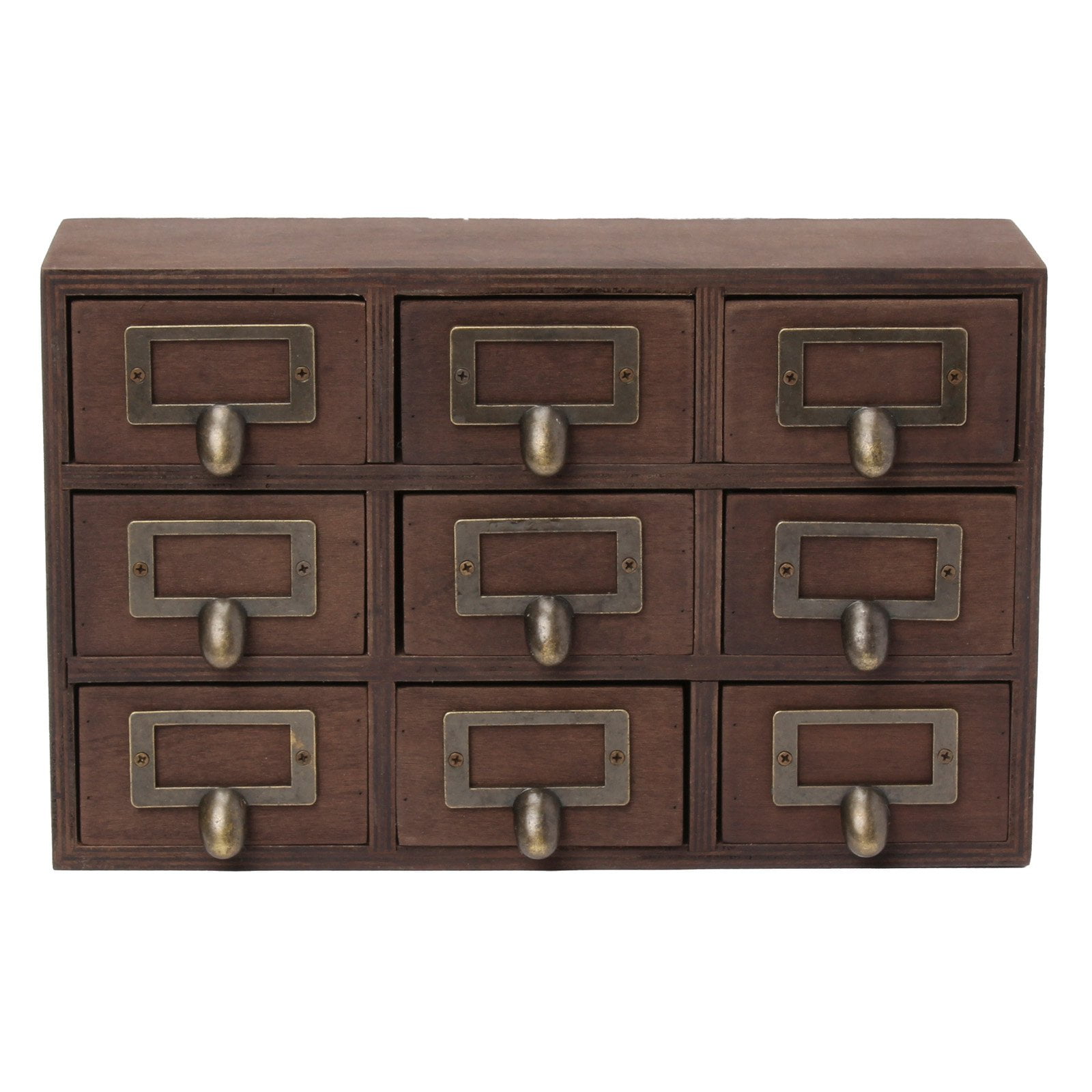 Rustic Brown Wood Desktop Organizer with 9 Apothecary Drawers