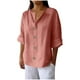 thumbnail image 3 of Ropa de trabajo para mujer,Blusa de mujer con escote en V, manga 3/4, aspecto de lino, corte holgado, botones, poliéster, ropa informal, sopatenor, 3 of 9