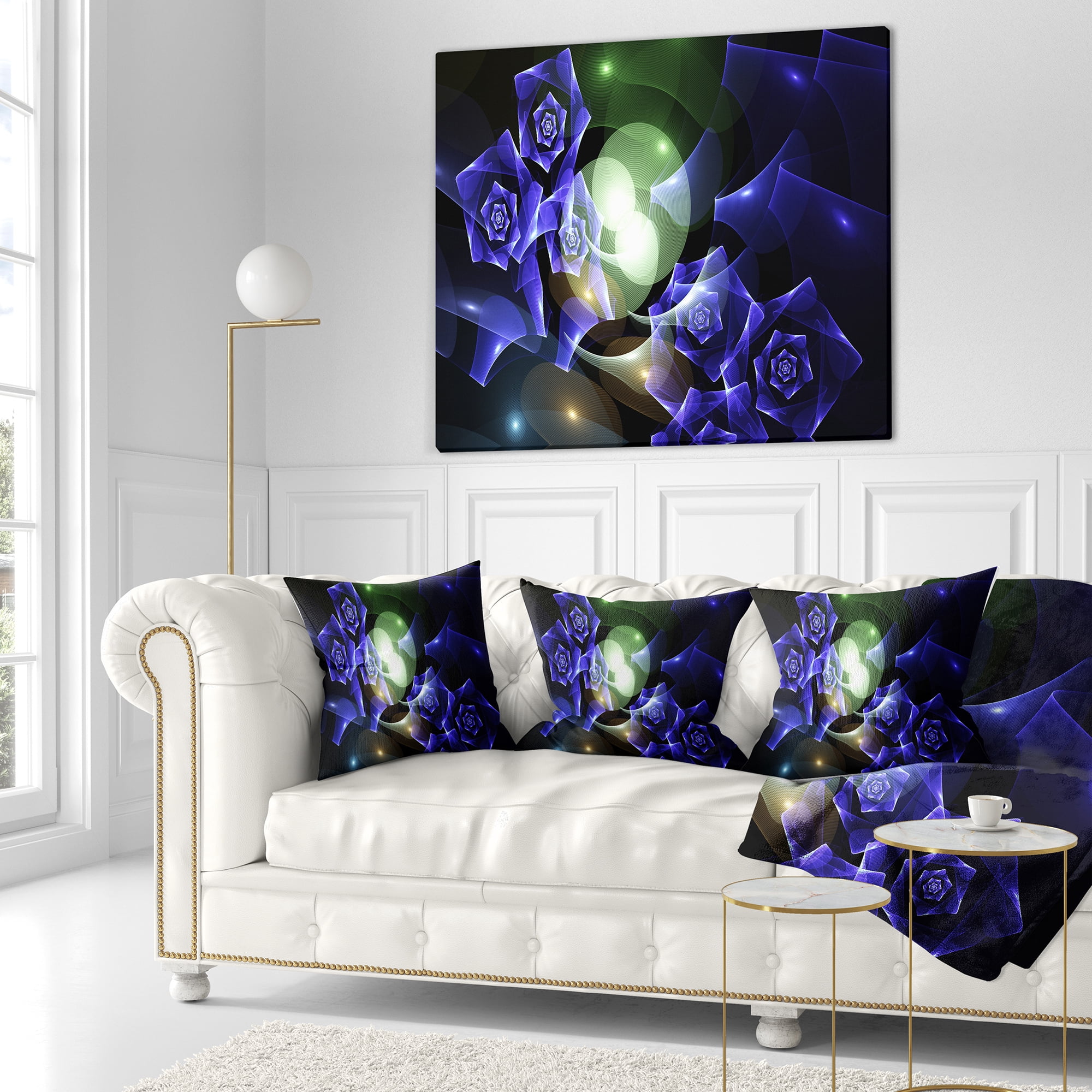 Designart Blue Bouquet of Beautiful Roses - Abstract Throw Pillow - 18x18
