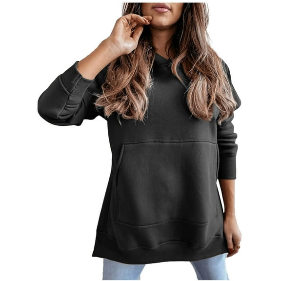 Axiiglly Sweatshirt for Women Casual Pullover Solid Color Hoodie Long Sleeve Soft Loose Fit Sweatshirt Cute Fall Plain Sweatshirt Hoodie with Pockets
