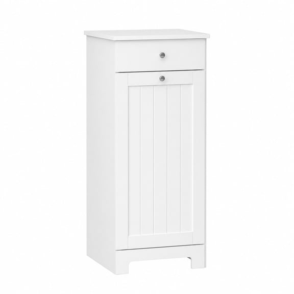 Tilt-Out Laundry Hamper Cabinet with Drawer, Wooden Laundry Basket Storage Cabinet with Foldable Cloth Bag, Space-Saving Bathroom Organizer, White