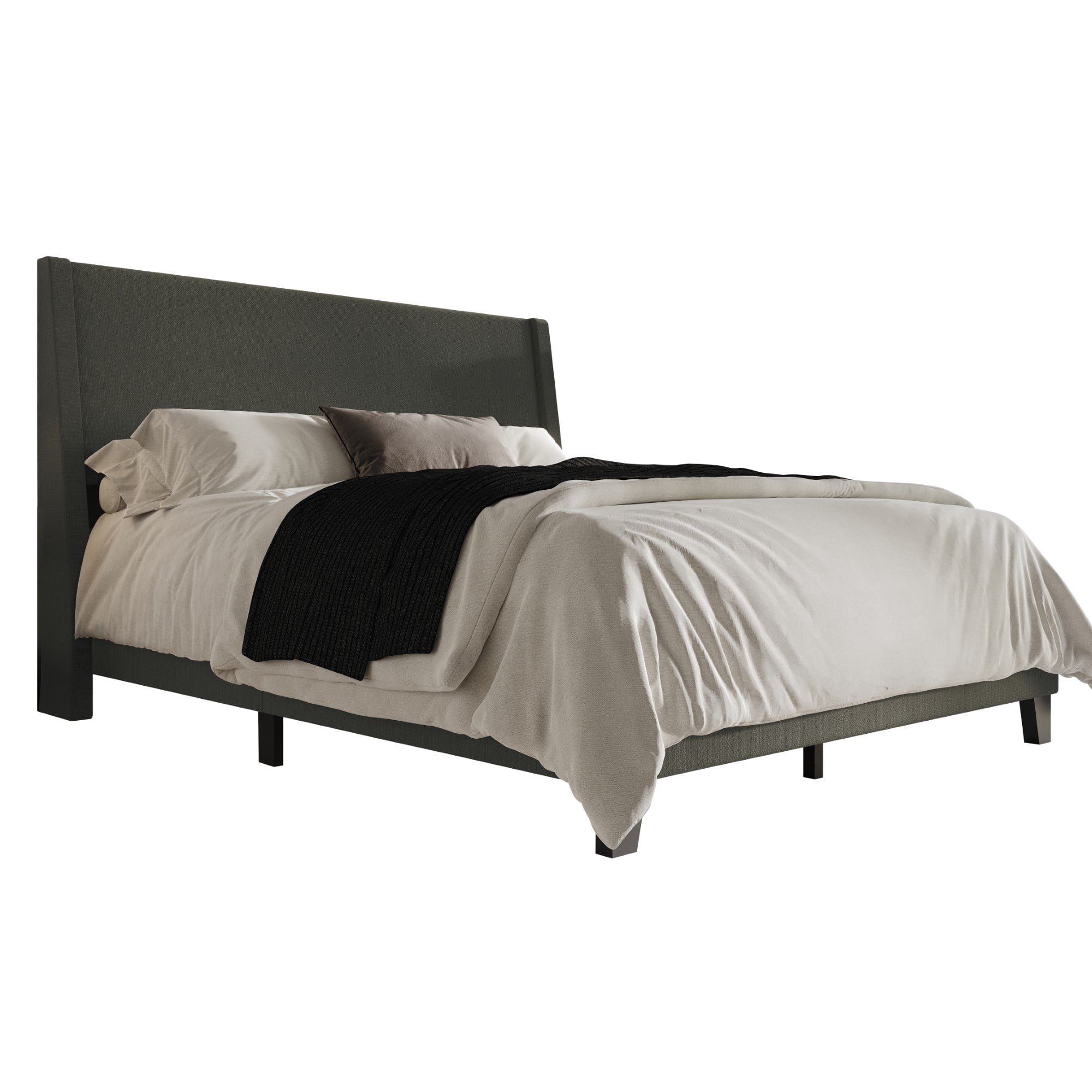 Home Design Sidney Full Upholstered Panel Bed with Durable Engineered Wood and Recycled Materials, Dark Gray, Easy Assembly